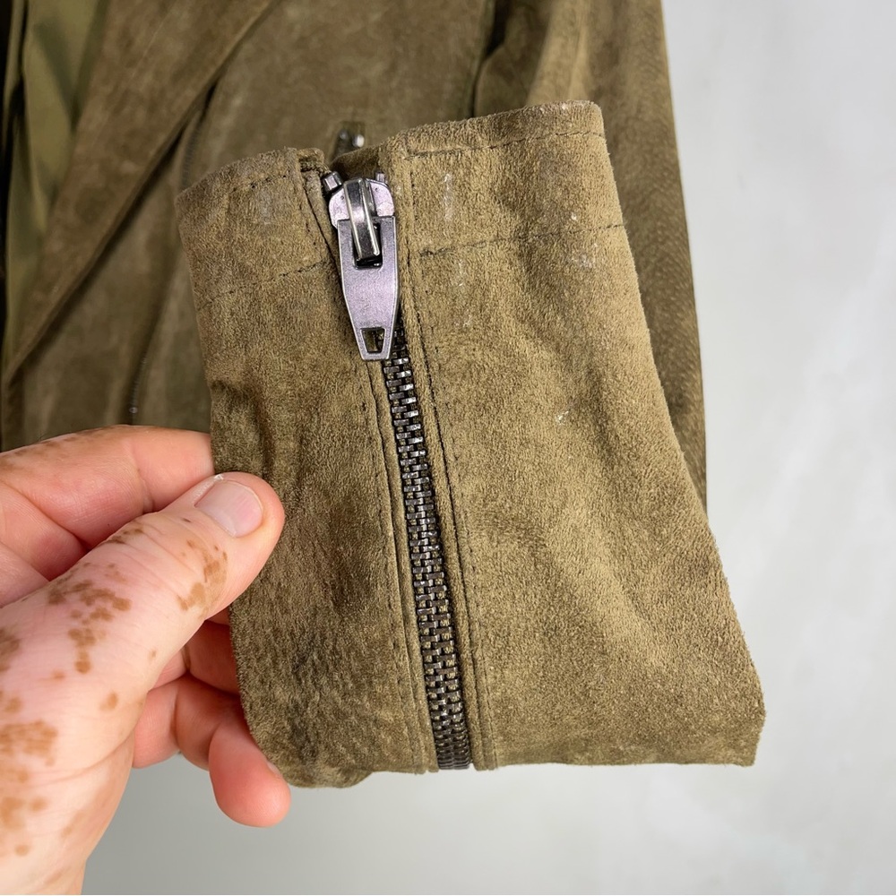SL8 Blank Nyc Women's Green olive Suede Leather Moto Jacket Asymmetric Crop SZ M - Picture 7 of 13